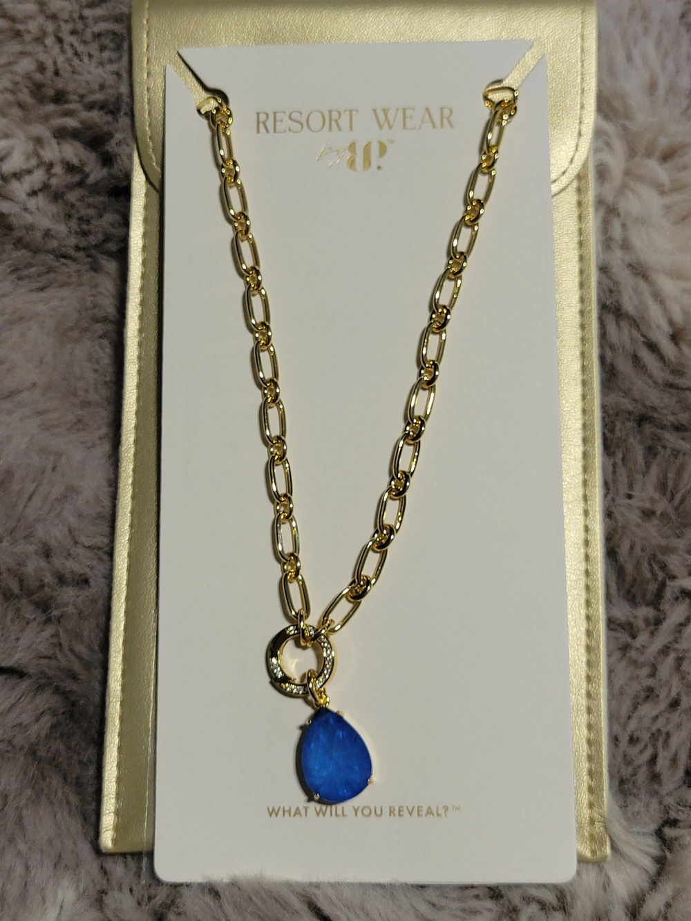 Resort Wear by BP Gold Chain Necklace with Blue Teardrop Pendant